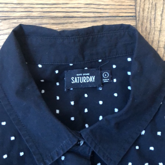 Kate Spade Saturday Black and White Swiss Dot Button Down Shirt, Size L - Picture 2 of 9